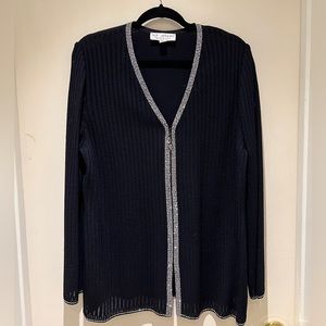 St. John Evening Black Ribbed knit jacket with Zipper and Blinged edges